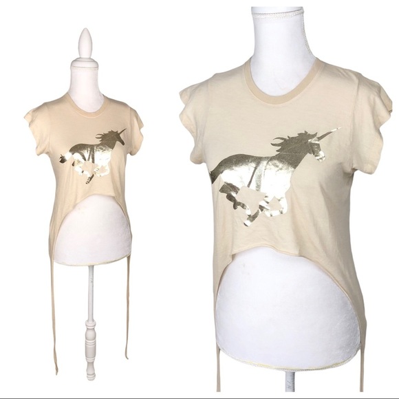 Wildfox Tops - Wildfox gold unicorn crop top tee t-shirt beige short sleeve XS